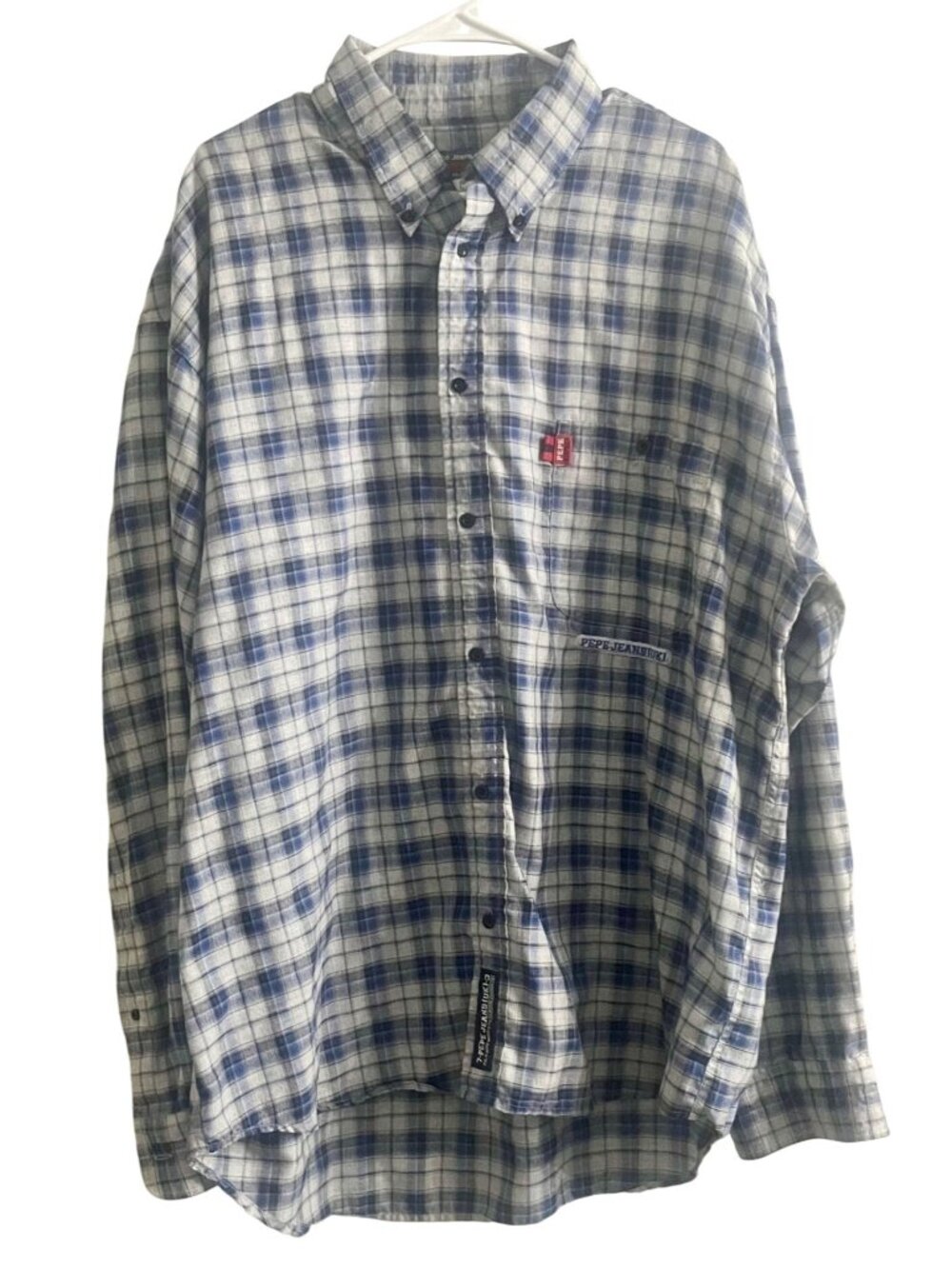 Pepe Jeans London Mens 2XL Blue Plaid Button Up Streetwear Shirt